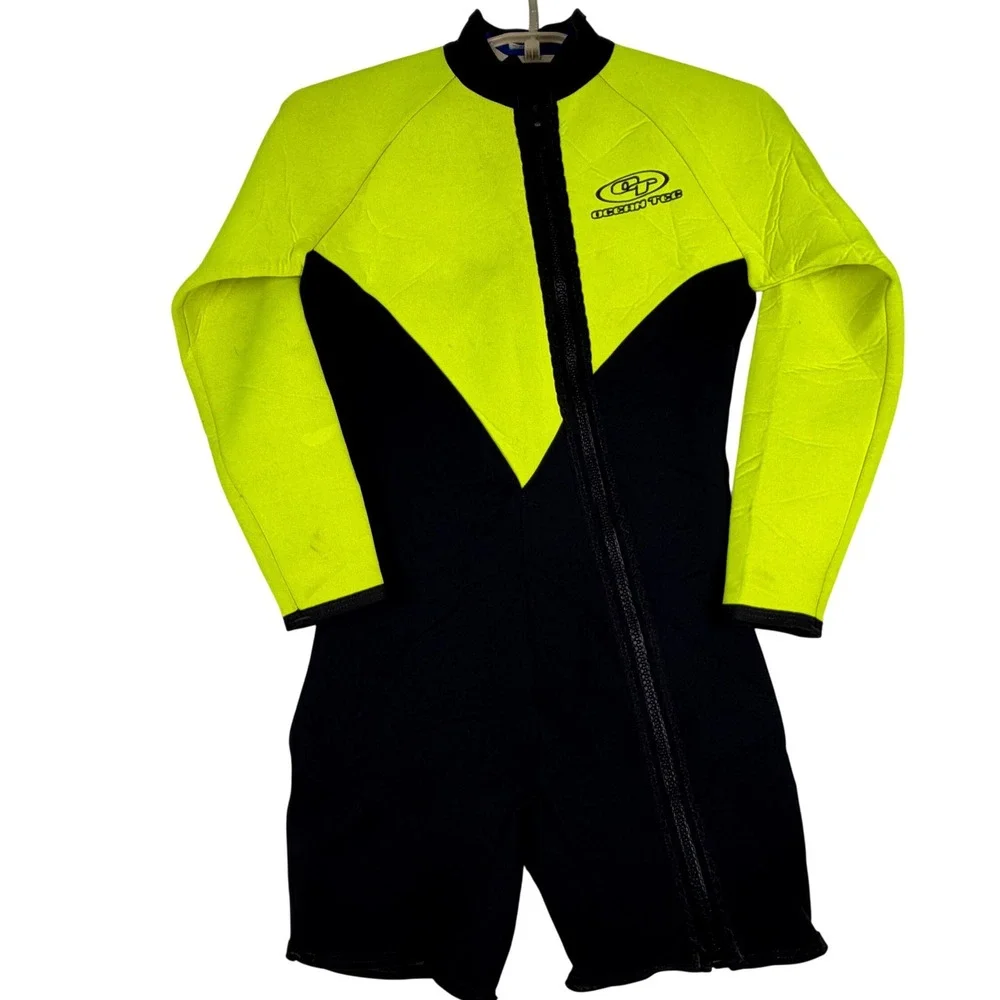 Ocean Tec Wetsuit Mens Medium (M) Neon Yellow Black 3/3 Spring Suit Vintage USA